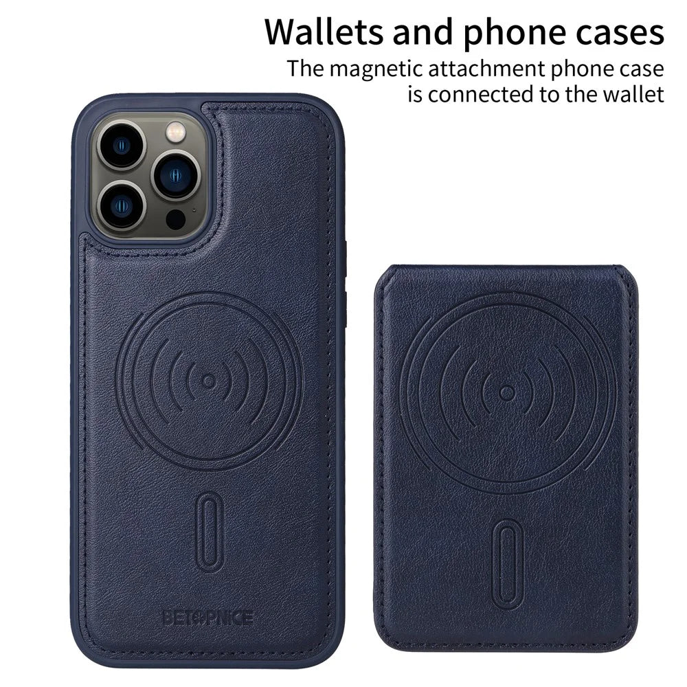 BETOPNICE For iPhone 13 Pro Max 6.7 inch Magnetic Case  RFID Blocking Leather Phone Back Cover with Detachable Card Bag - Blue - 2