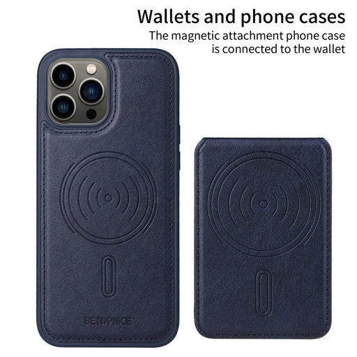 BETOPNICE For iPhone 13 Pro Max 6.7 inch Magnetic Case  RFID Blocking Leather Phone Back Cover with Detachable Card Bag - Blue - 2