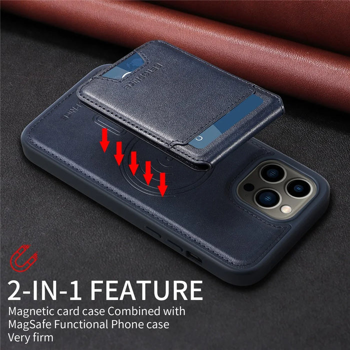 BETOPNICE For iPhone 13 Pro Max 6.7 inch Magnetic Case  RFID Blocking Leather Phone Back Cover with Detachable Card Bag - Blue - 5