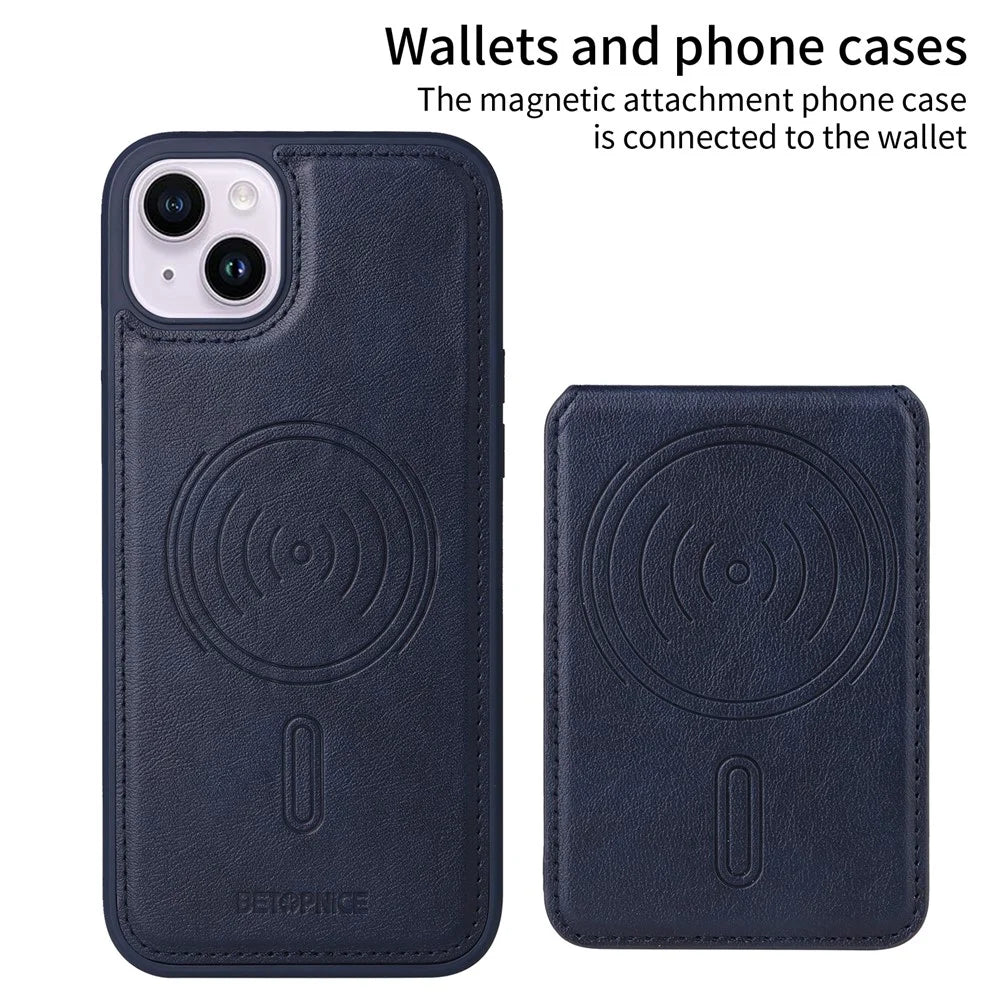 BETOPNICE For iPhone 14 Plus Magnetic Case  RFID Blocking Leather Phone Back Cover with Detachable Card Bag - Blue - 2