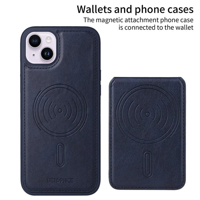 BETOPNICE For iPhone 14 Plus Magnetic Case  RFID Blocking Leather Phone Back Cover with Detachable Card Bag - Blue - 2