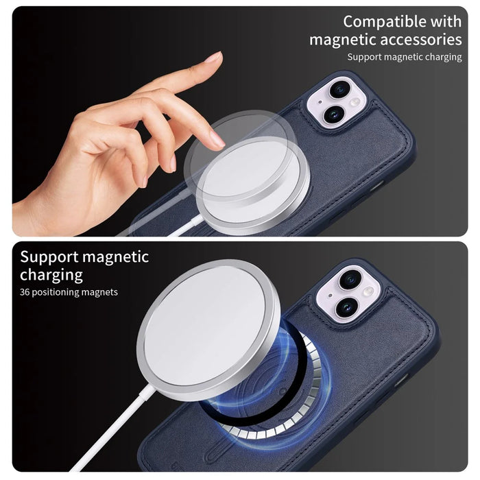 BETOPNICE For iPhone 14 Plus Magnetic Case  RFID Blocking Leather Phone Back Cover with Detachable Card Bag - Blue - 4