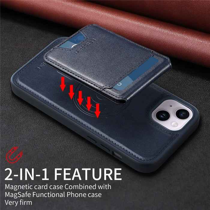 BETOPNICE For iPhone 14 Plus Magnetic Case  RFID Blocking Leather Phone Back Cover with Detachable Card Bag - Blue - 5