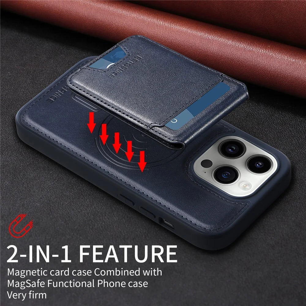 BETOPNICE For iPhone 14 Pro Magnetic Case  RFID Blocking Leather Phone Back Cover with Detachable Card Bag - Blue - 4