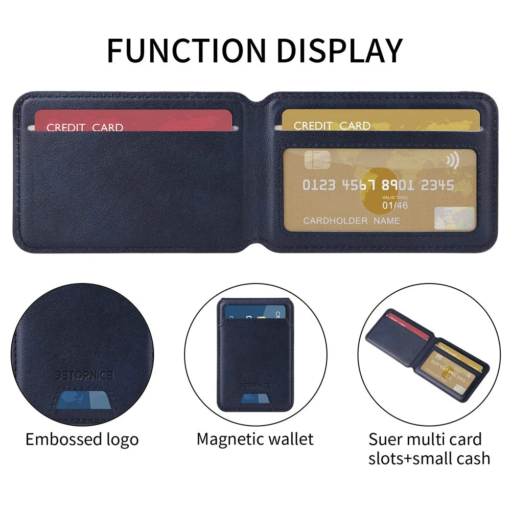 BETOPNICE For iPhone 14 Pro Magnetic Case  RFID Blocking Leather Phone Back Cover with Detachable Card Bag - Blue - 7