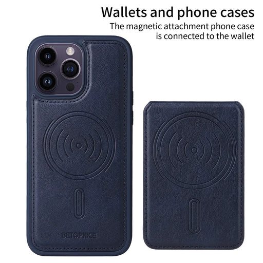 BETOPNICE For iPhone 14 Pro Max Magnetic Case  RFID Blocking Leather Phone Back Cover with Detachable Card Bag - Blue - 2