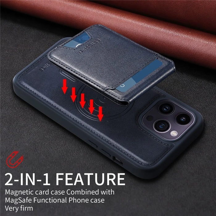 BETOPNICE For iPhone 14 Pro Max Magnetic Case  RFID Blocking Leather Phone Back Cover with Detachable Card Bag - Blue - 5