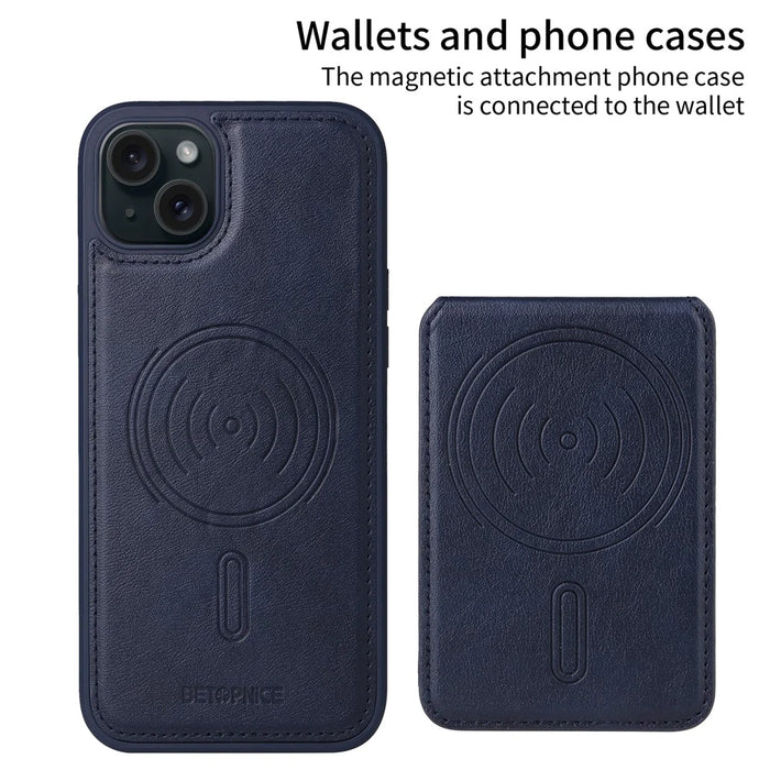 BETOPNICE For iPhone 15 Plus Magnetic Case  RFID Blocking Leather Phone Back Cover with Detachable Card Bag - Blue - 2