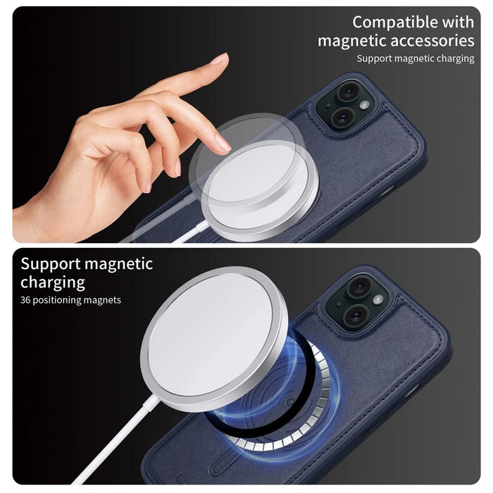 BETOPNICE For iPhone 15 Plus Magnetic Case  RFID Blocking Leather Phone Back Cover with Detachable Card Bag - Blue - 4