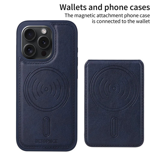 BETOPNICE For iPhone 15 Pro Magnetic Case  RFID Blocking Leather Phone Back Cover with Detachable Card Bag - Blue - 2