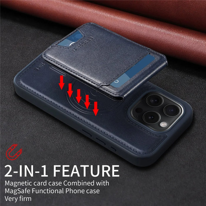 BETOPNICE For iPhone 15 Pro Magnetic Case  RFID Blocking Leather Phone Back Cover with Detachable Card Bag - Blue - 5