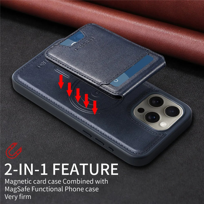 BETOPNICE For iPhone 15 Pro Max Magnetic Case  RFID Blocking Leather Phone Back Cover with Detachable Card Bag - Blue - 5