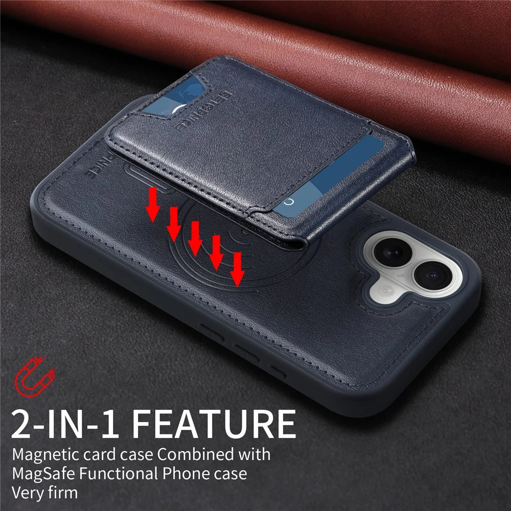 BETOPNICE For iPhone 16 Magnetic Case  RFID Blocking Leather Phone Back Cover with Detachable Card Bag - Blue - 5
