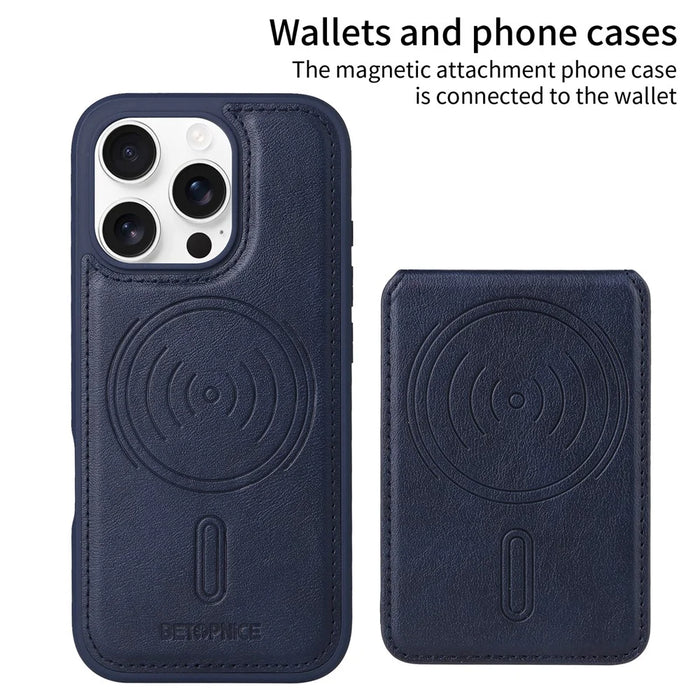 BETOPNICE For iPhone 16 Pro Magnetic Case  RFID Blocking Leather Phone Back Cover with Detachable Card Bag - Blue - 2