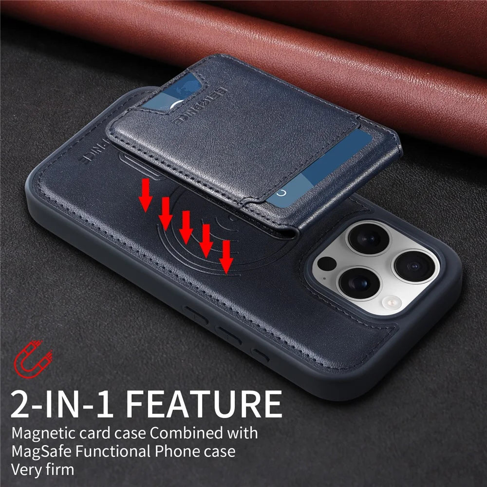 BETOPNICE For iPhone 16 Pro Magnetic Case  RFID Blocking Leather Phone Back Cover with Detachable Card Bag - Blue - 5