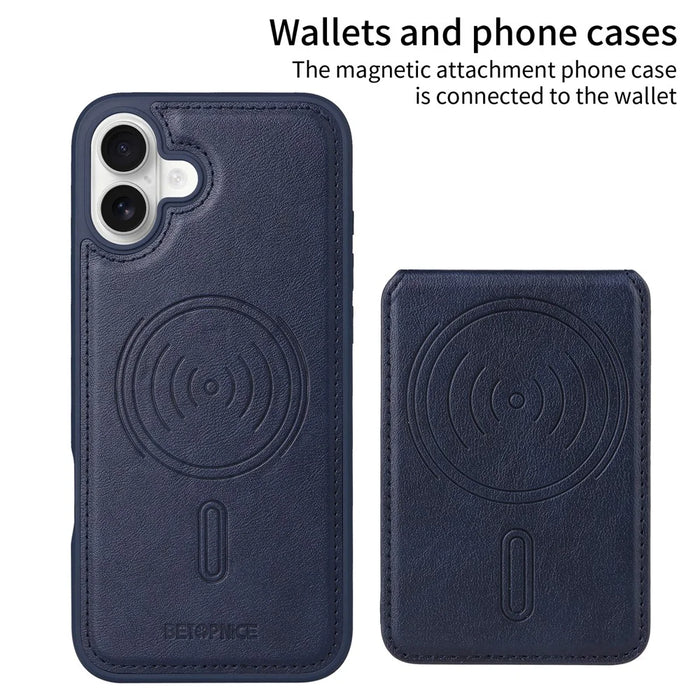 BETOPNICE For iPhone 16 Plus Magnetic Case  RFID Blocking Leather Phone Back Cover with Detachable Card Bag - Blue - 2