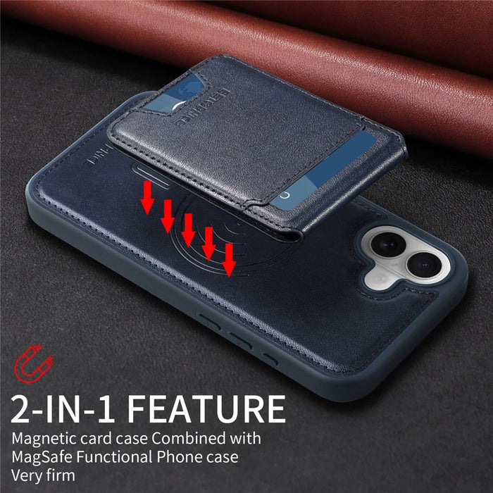 BETOPNICE For iPhone 16 Plus Magnetic Case  RFID Blocking Leather Phone Back Cover with Detachable Card Bag - Blue - 5