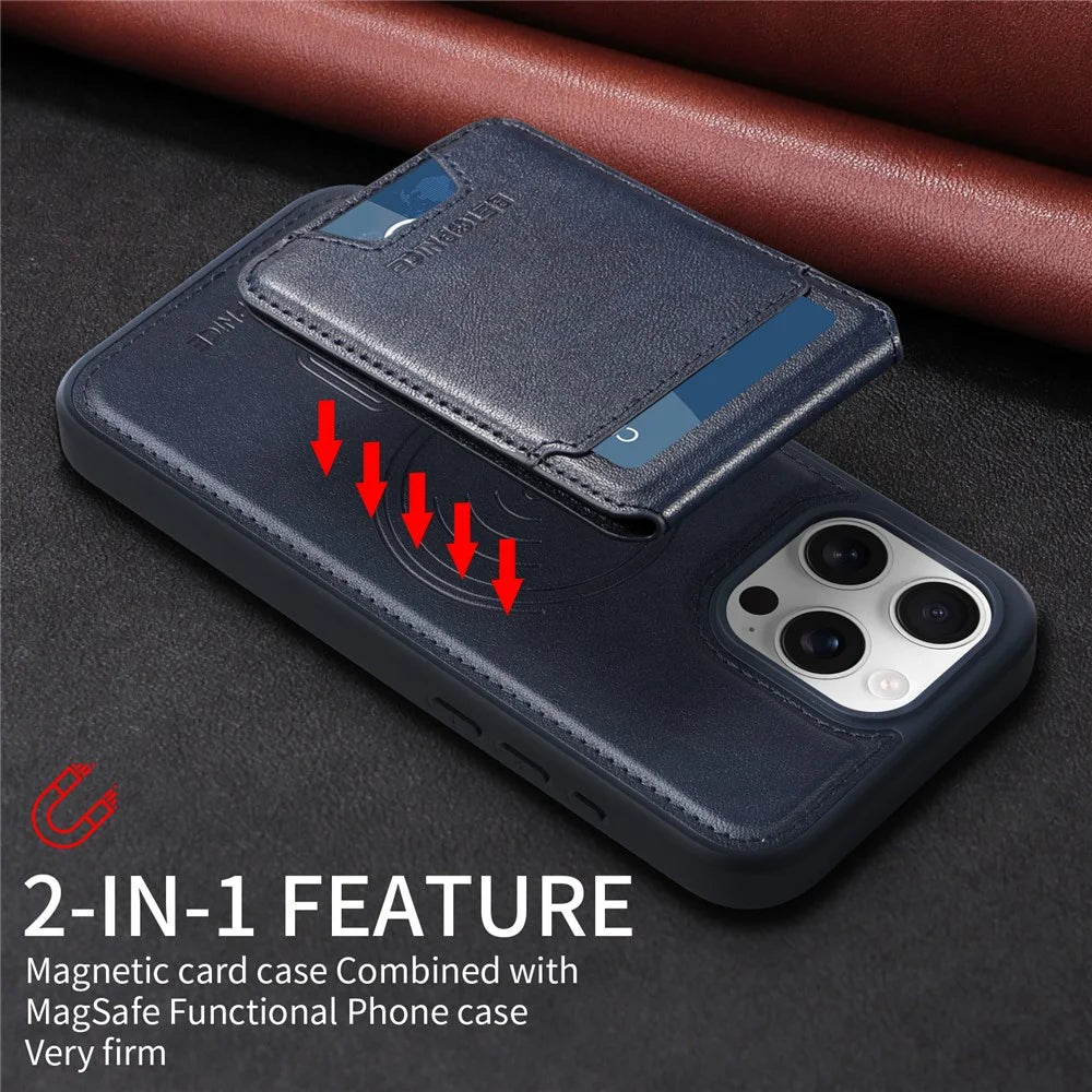 BETOPNICE For iPhone 16 Pro Max Magnetic Case  RFID Blocking Leather Phone Back Cover with Detachable Card Bag - Blue - 5