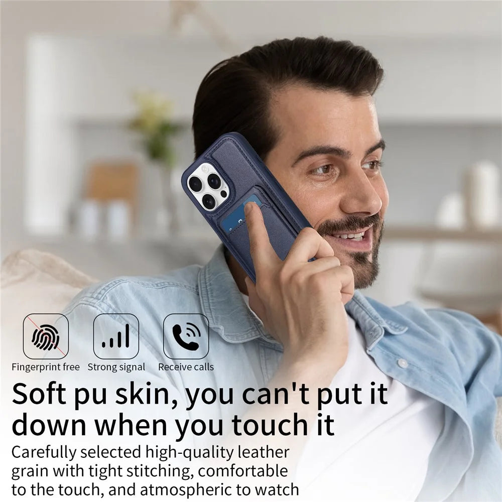 BETOPNICE For iPhone 16 Pro Max Magnetic Case  RFID Blocking Leather Phone Back Cover with Detachable Card Bag - Blue - 7