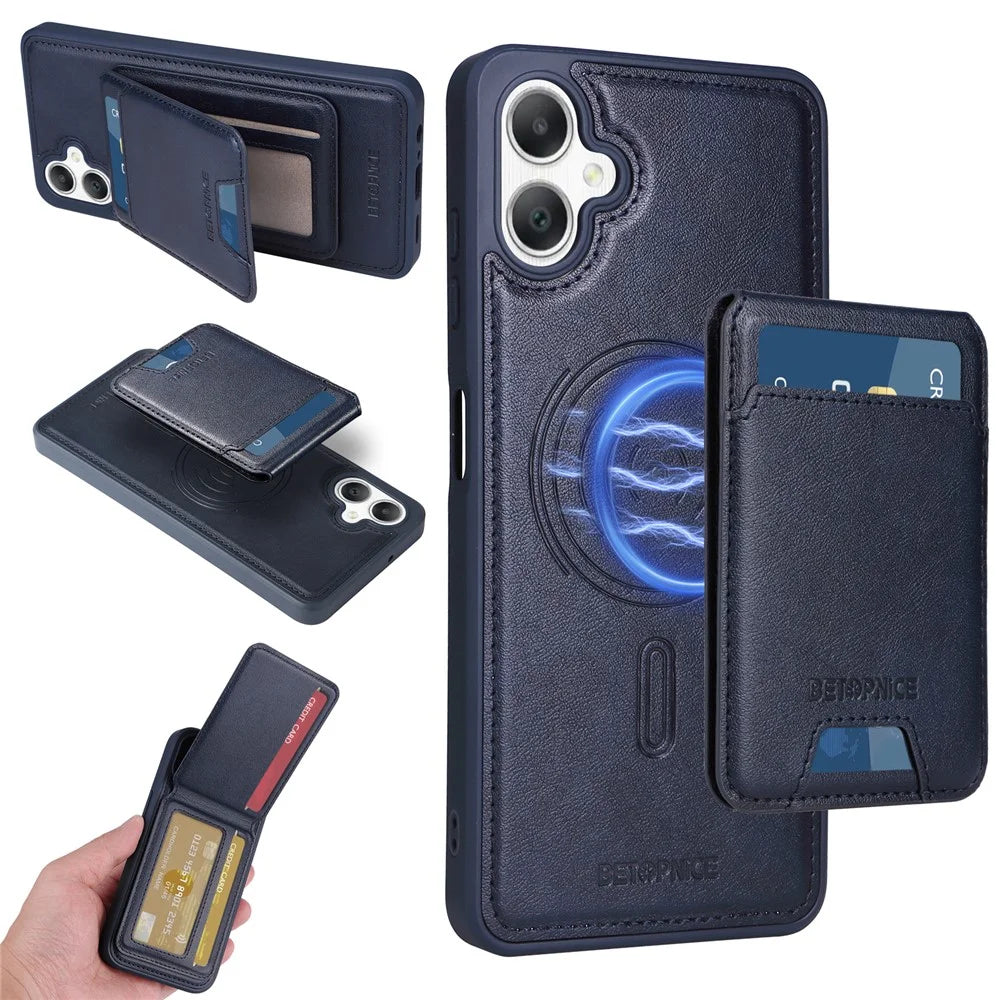 BETOPNICE For Samsung Galaxy A06 4G Magnetic Case  RFID Blocking Leather Phone Back Cover with Detachable Card Bag - Blue - 1