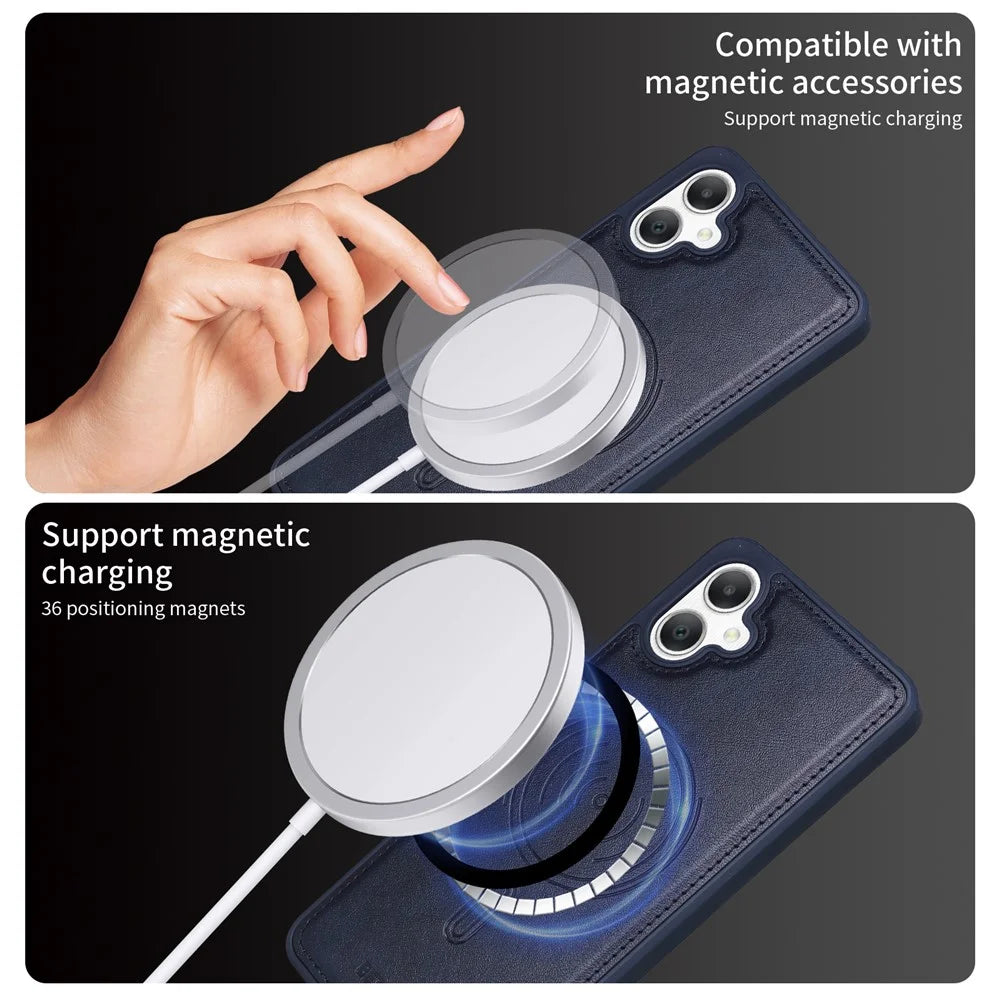 BETOPNICE For Samsung Galaxy A06 4G Magnetic Case  RFID Blocking Leather Phone Back Cover with Detachable Card Bag - Blue - 4