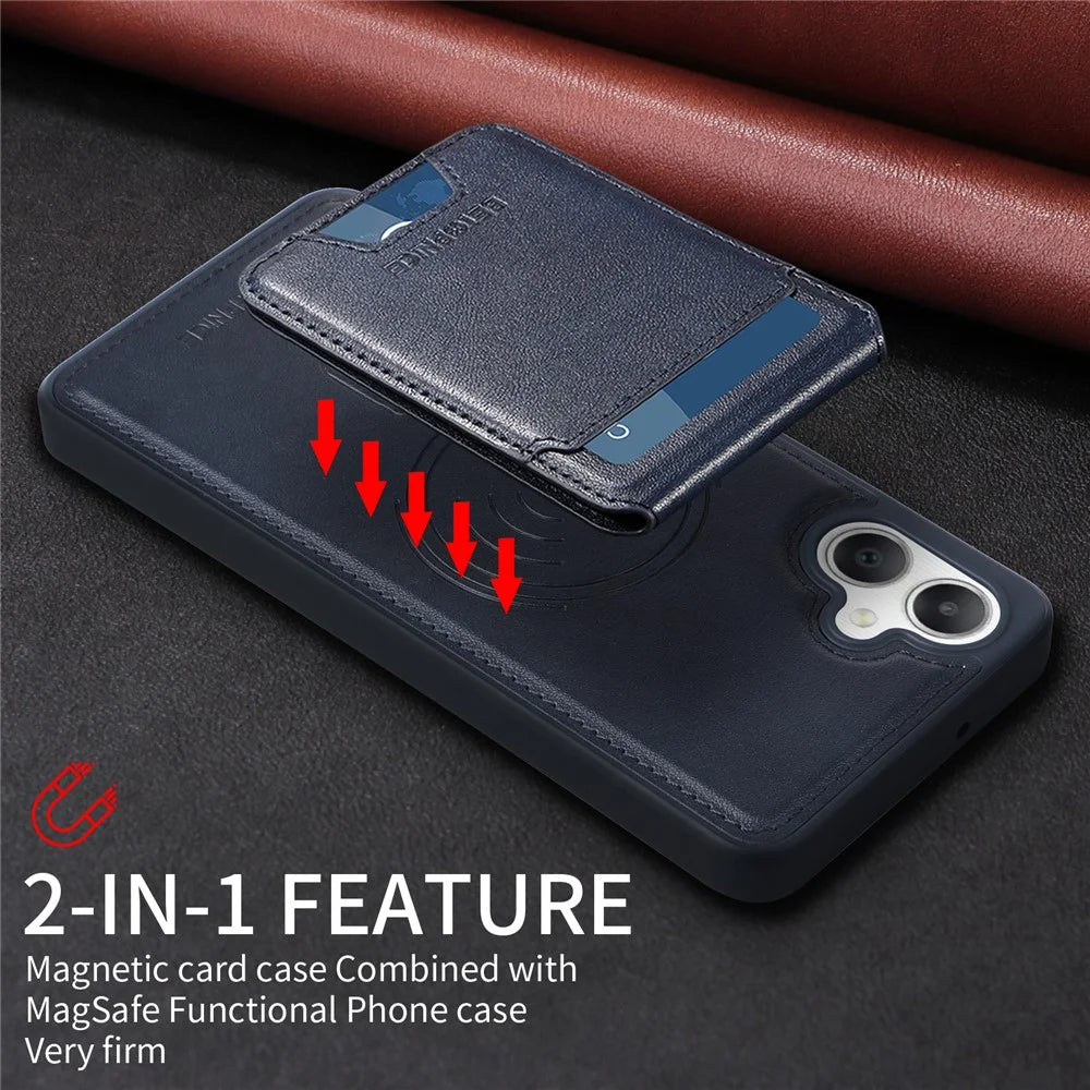 BETOPNICE For Samsung Galaxy A06 4G Magnetic Case  RFID Blocking Leather Phone Back Cover with Detachable Card Bag - Blue - 5