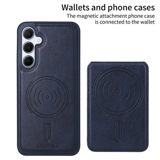 BETOPNICE For Samsung Galaxy A55 5G Magnetic Case  RFID Blocking Leather Phone Back Cover with Detachable Card Bag - Blue - 2