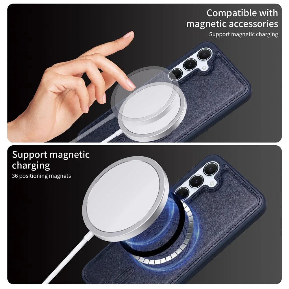BETOPNICE For Samsung Galaxy A55 5G Magnetic Case  RFID Blocking Leather Phone Back Cover with Detachable Card Bag - Blue - 4