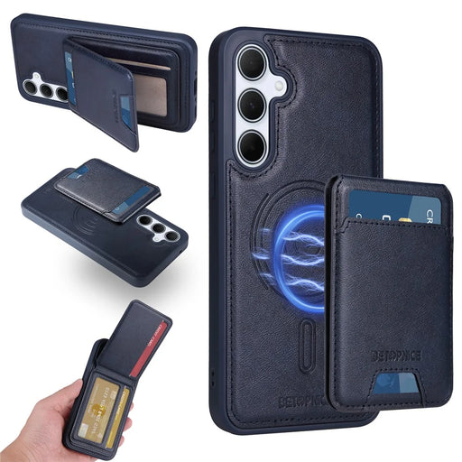 BETOPNICE For Samsung Galaxy A35 5G Magnetic Case  RFID Blocking Leather Phone Back Cover with Detachable Card Bag - Blue - 1