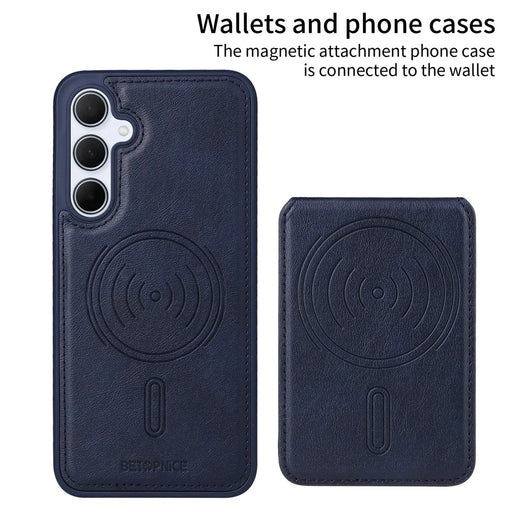 BETOPNICE For Samsung Galaxy A35 5G Magnetic Case  RFID Blocking Leather Phone Back Cover with Detachable Card Bag - Blue - 2