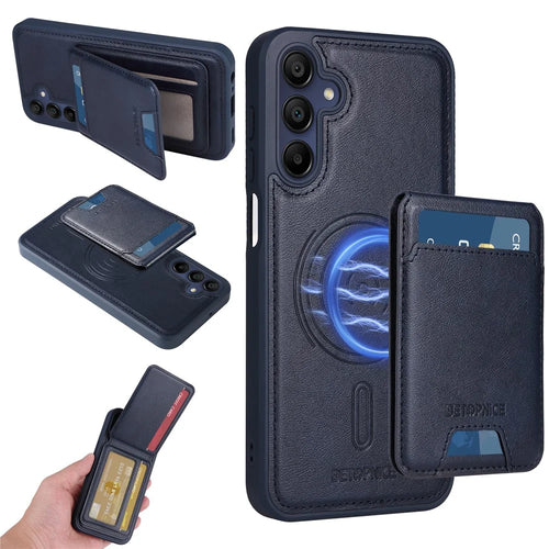 BETOPNICE For Samsung Galaxy A15 5G Magnetic Case  RFID Blocking Leather Phone Back Cover with Detachable Card Bag - Blue - 1