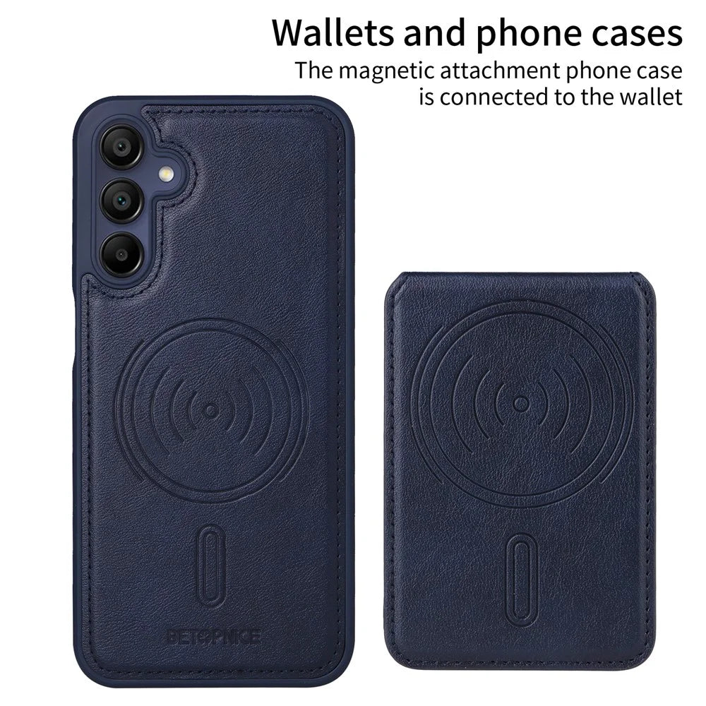 BETOPNICE For Samsung Galaxy A15 5G Magnetic Case  RFID Blocking Leather Phone Back Cover with Detachable Card Bag - Blue - 2