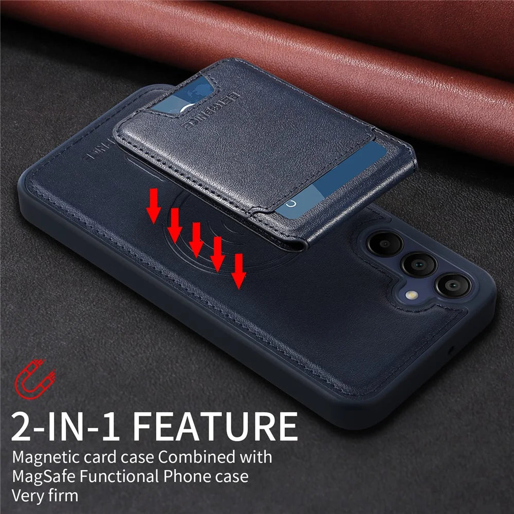BETOPNICE For Samsung Galaxy A15 5G Magnetic Case  RFID Blocking Leather Phone Back Cover with Detachable Card Bag - Blue - 5