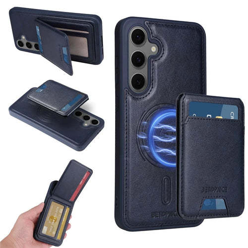 BETOPNICE For Samsung Galaxy S24 FE Magnetic Case  RFID Blocking Leather Phone Back Cover with Detachable Card Bag - Blue - 1