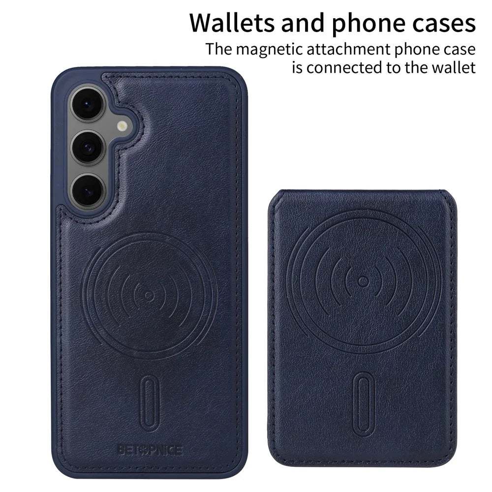 BETOPNICE For Samsung Galaxy S24 FE Magnetic Case  RFID Blocking Leather Phone Back Cover with Detachable Card Bag - Blue - 2