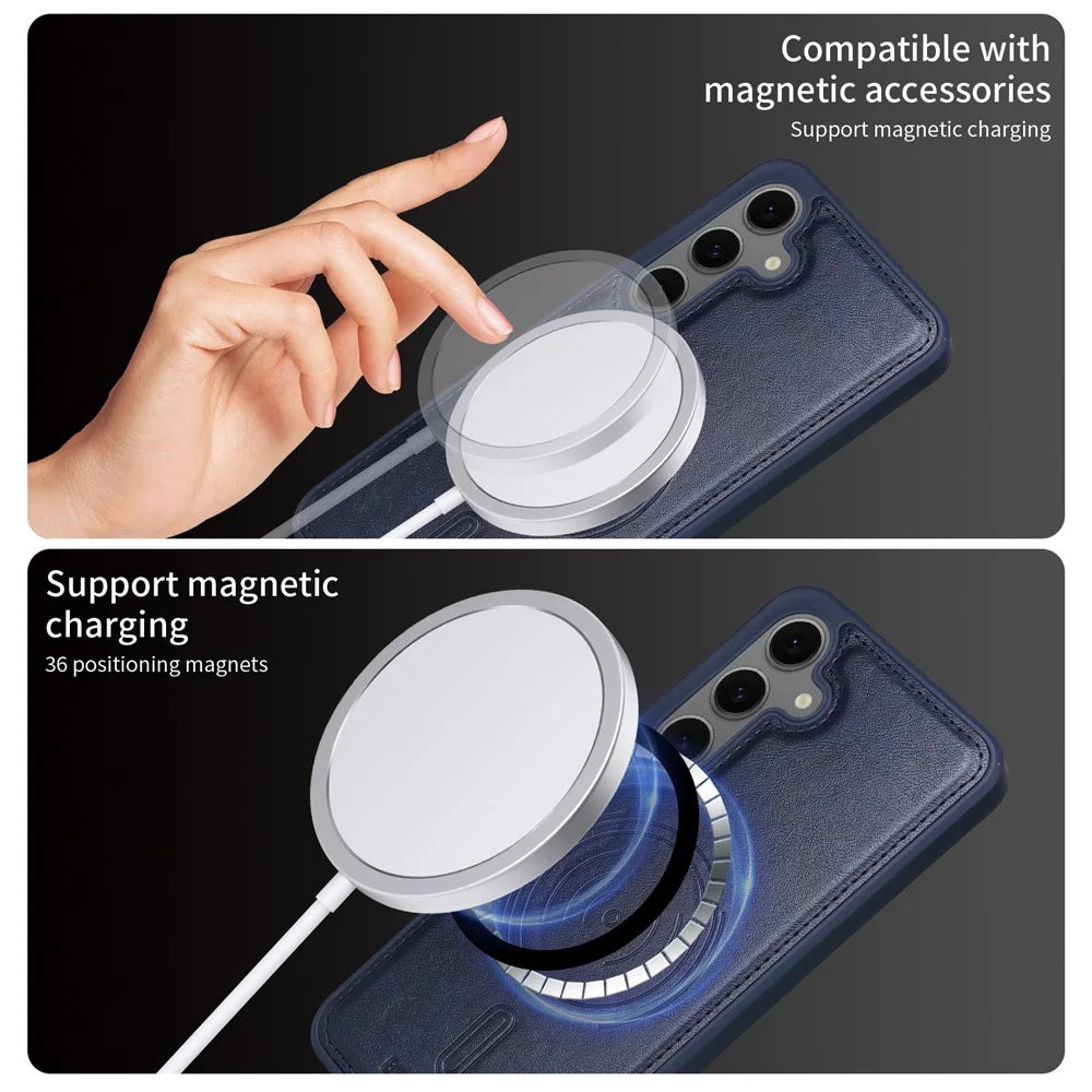 BETOPNICE For Samsung Galaxy S24 FE Magnetic Case  RFID Blocking Leather Phone Back Cover with Detachable Card Bag - Blue - 4