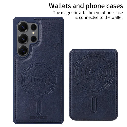 BETOPNICE For Samsung Galaxy S25 Ultra Magnetic Case  RFID Blocking Leather Phone Back Cover with Detachable Card Bag - Blue - 2