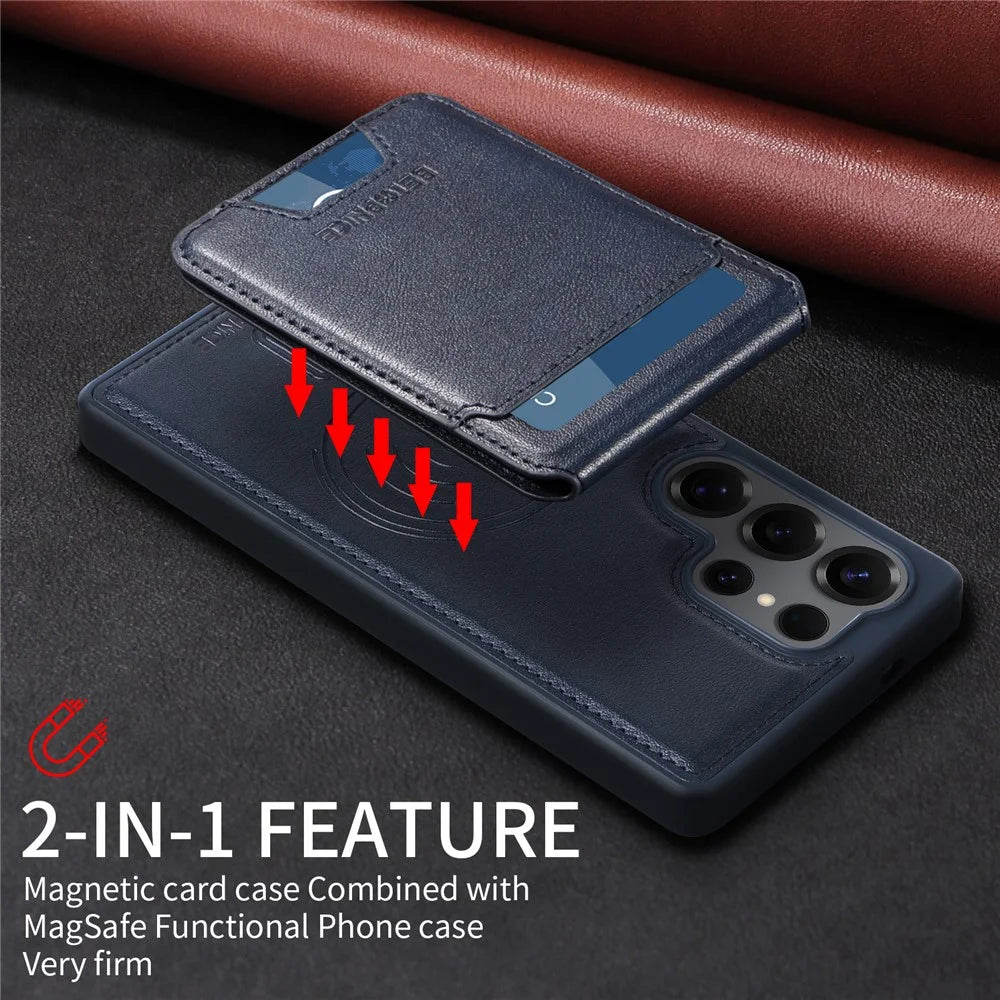 BETOPNICE For Samsung Galaxy S25 Ultra Magnetic Case  RFID Blocking Leather Phone Back Cover with Detachable Card Bag - Blue - 5