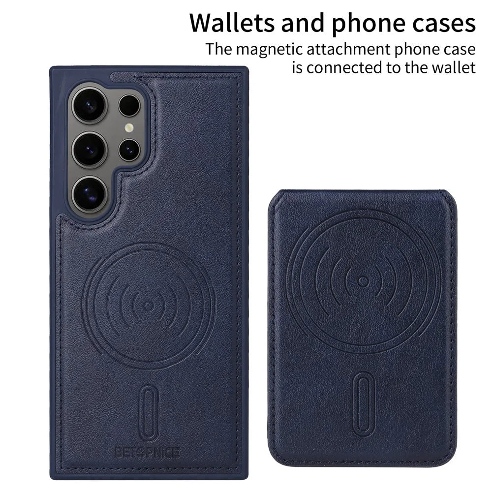 BETOPNICE For Samsung Galaxy S24 Ultra Magnetic Case  RFID Blocking Leather Phone Back Cover with Detachable Card Bag - Blue - 2