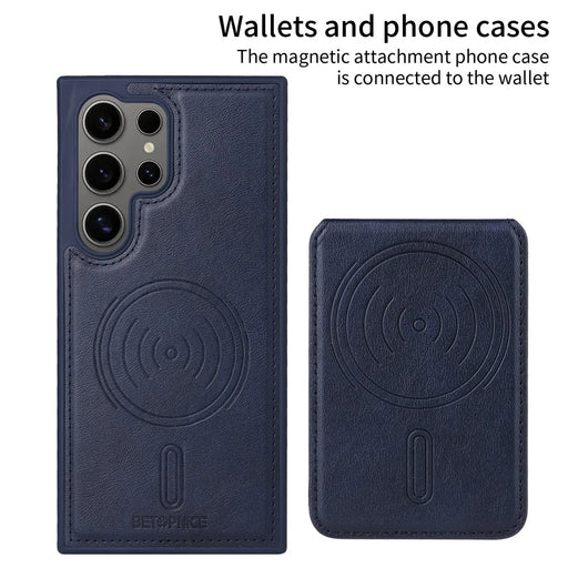 BETOPNICE For Samsung Galaxy S24 Ultra Magnetic Case  RFID Blocking Leather Phone Back Cover with Detachable Card Bag - Blue - 2