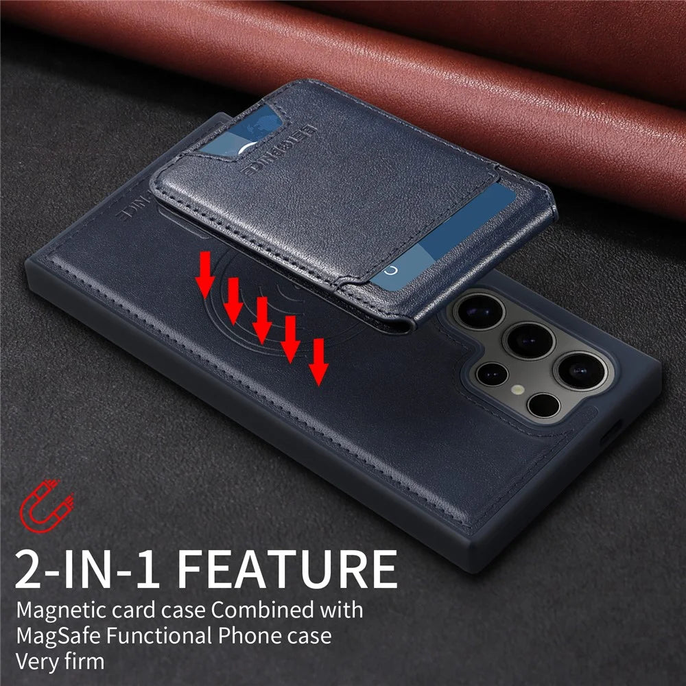 BETOPNICE For Samsung Galaxy S24 Ultra Magnetic Case  RFID Blocking Leather Phone Back Cover with Detachable Card Bag - Blue - 5