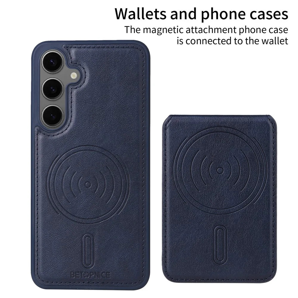 BETOPNICE For Samsung Galaxy S24+ Magnetic Case  RFID Blocking Leather Phone Back Cover with Detachable Card Bag - Blue - 2