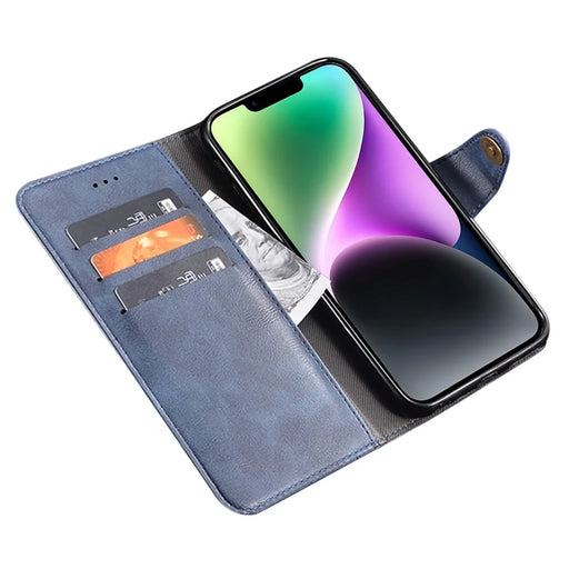 IDEWEI For iPhone 14 Anti-Scratch Phone Case Fine Texture PU Leather Wallet Stand Phone Cover - Blue - 2