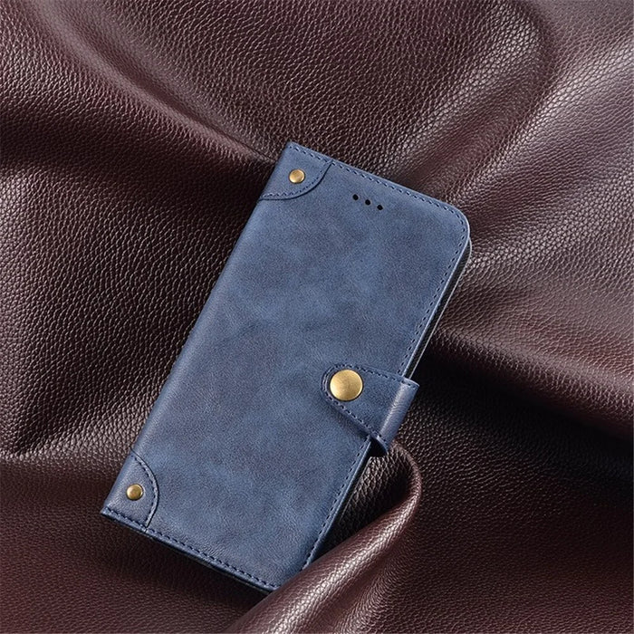 IDEWEI For iPhone 14 Anti-Scratch Phone Case Fine Texture PU Leather Wallet Stand Phone Cover - Blue - 4