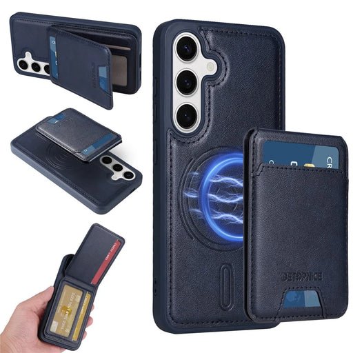 BETOPNICE For Samsung Galaxy S24 Magnetic Case  RFID Blocking Leather Phone Back Cover with Detachable Card Bag - Blue - 1