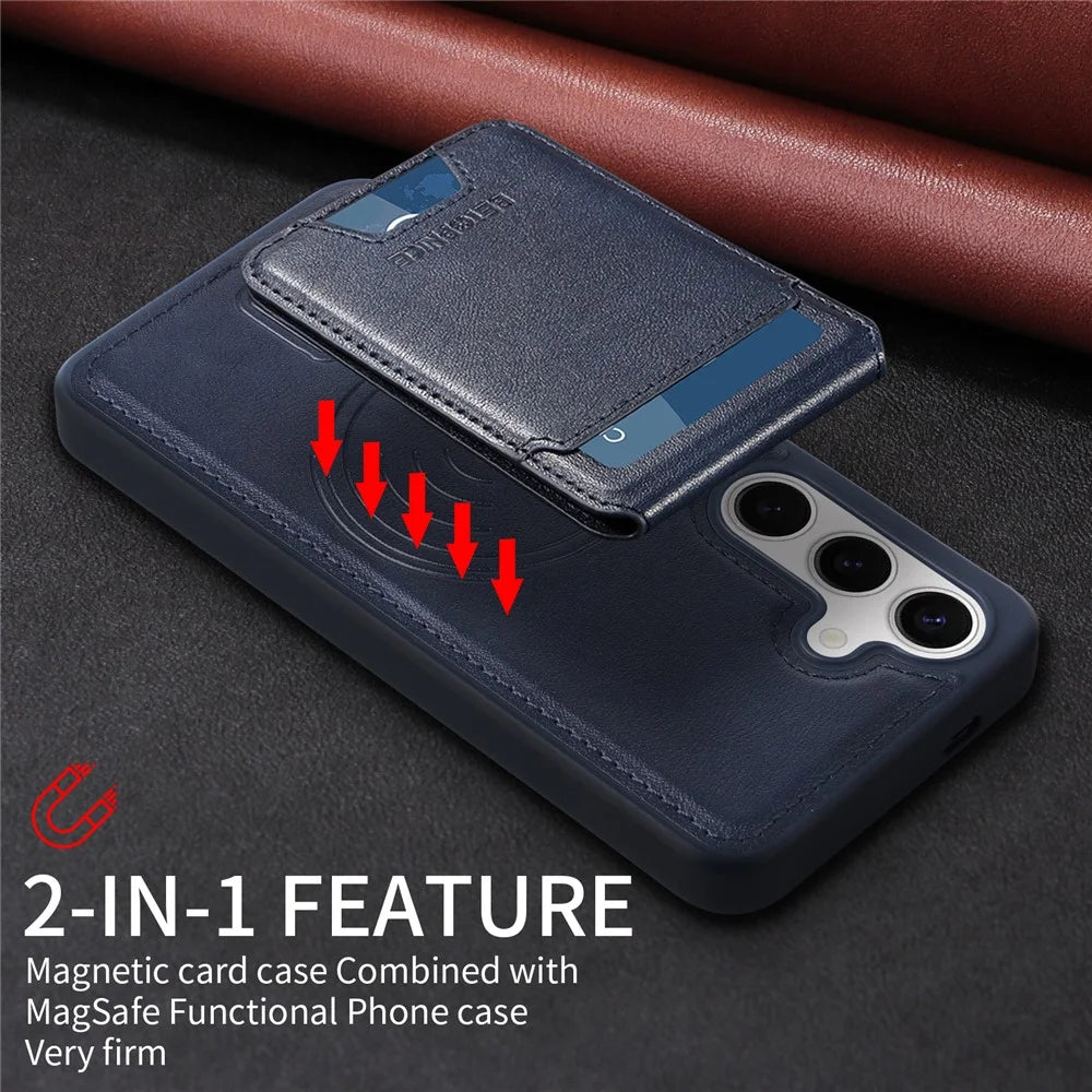 BETOPNICE For Samsung Galaxy S24 Magnetic Case  RFID Blocking Leather Phone Back Cover with Detachable Card Bag - Blue - 5