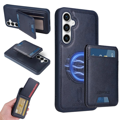 BETOPNICE For Samsung Galaxy S23 FE Magnetic Case  RFID Blocking Leather Phone Back Cover with Detachable Card Bag - Blue - 1
