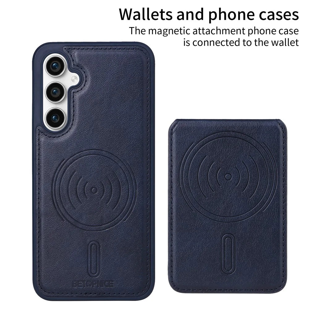 BETOPNICE For Samsung Galaxy S23 FE Magnetic Case  RFID Blocking Leather Phone Back Cover with Detachable Card Bag - Blue - 2