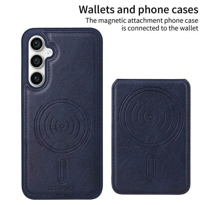 BETOPNICE For Samsung Galaxy S23 FE Magnetic Case  RFID Blocking Leather Phone Back Cover with Detachable Card Bag - Blue - 2