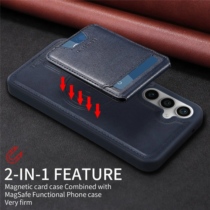 BETOPNICE For Samsung Galaxy S23 FE Magnetic Case  RFID Blocking Leather Phone Back Cover with Detachable Card Bag - Blue - 5